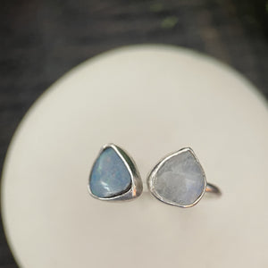 Moonstone and Coober Pedy opal open ring size 7.75
