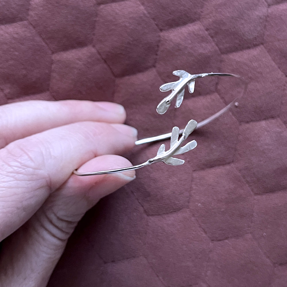 Meleth cuff - sterling silver cuff bangle with leaf shapes on each end