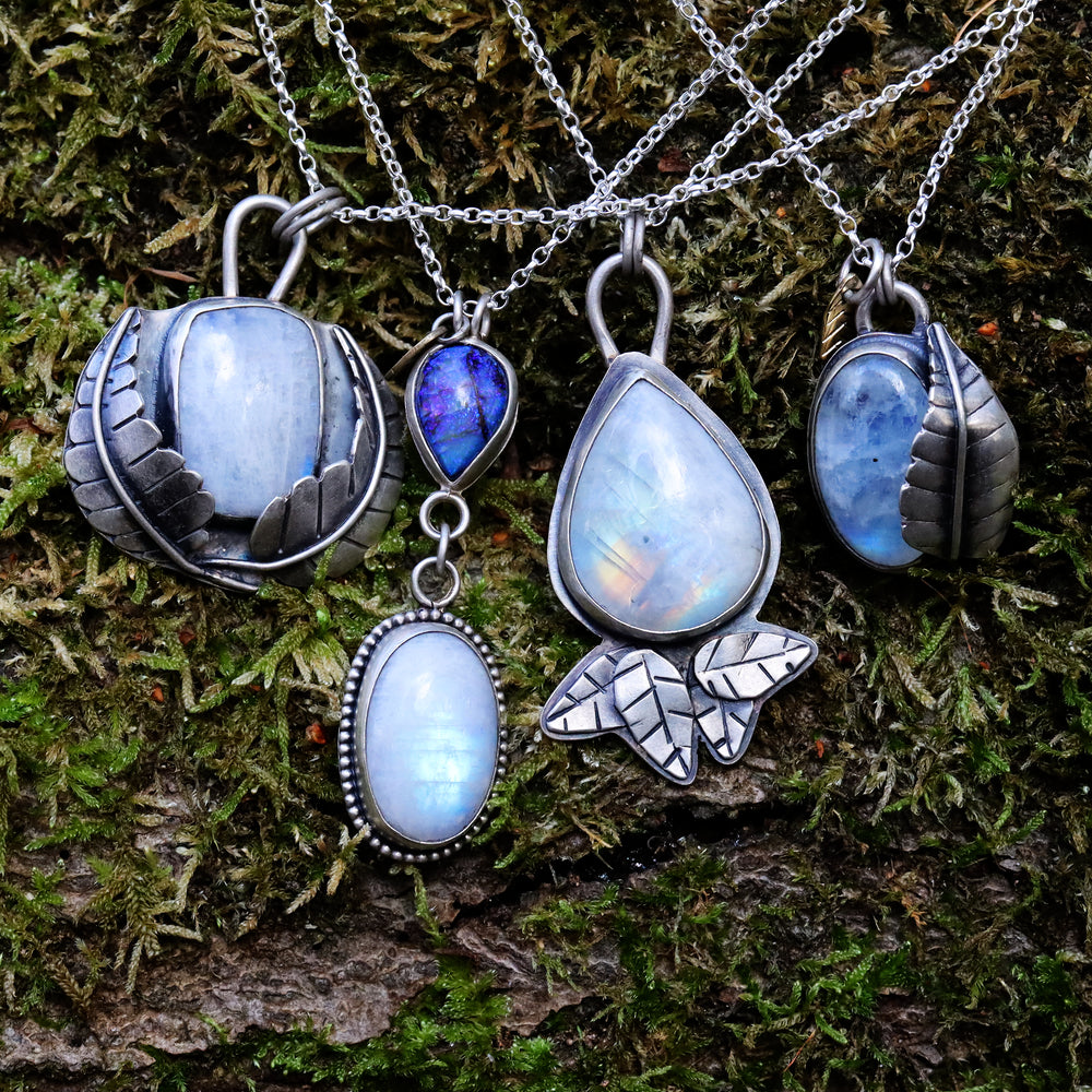 Moonstone teardrop leaf pendant