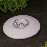 Moonstone and Coober Pedy opal open ring size 7.75