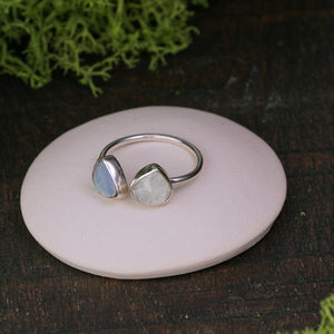 Moonstone and Coober Pedy opal open ring size 7.75