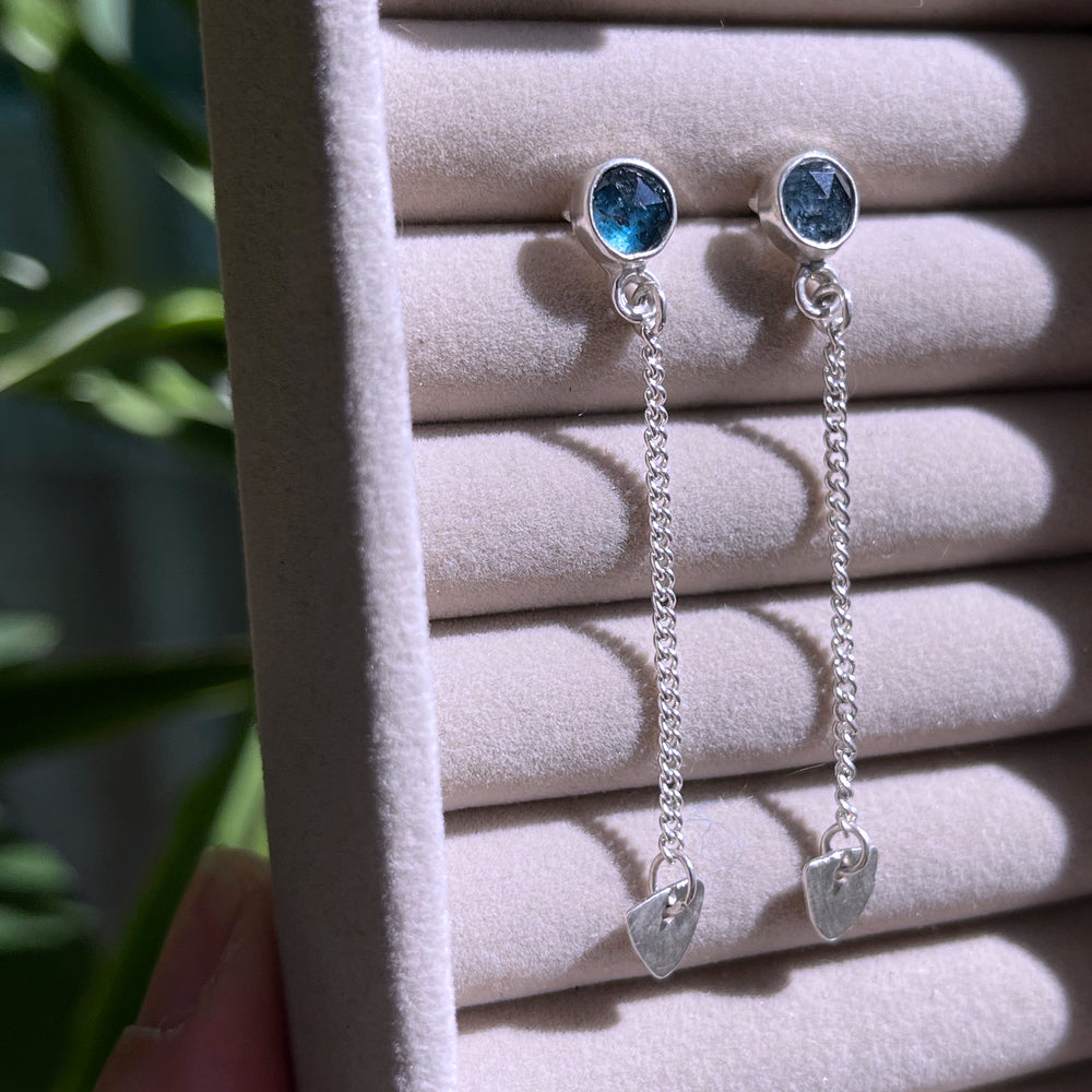 Teal moss kyanite arrow earrings