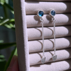 Teal moss kyanite arrow earrings