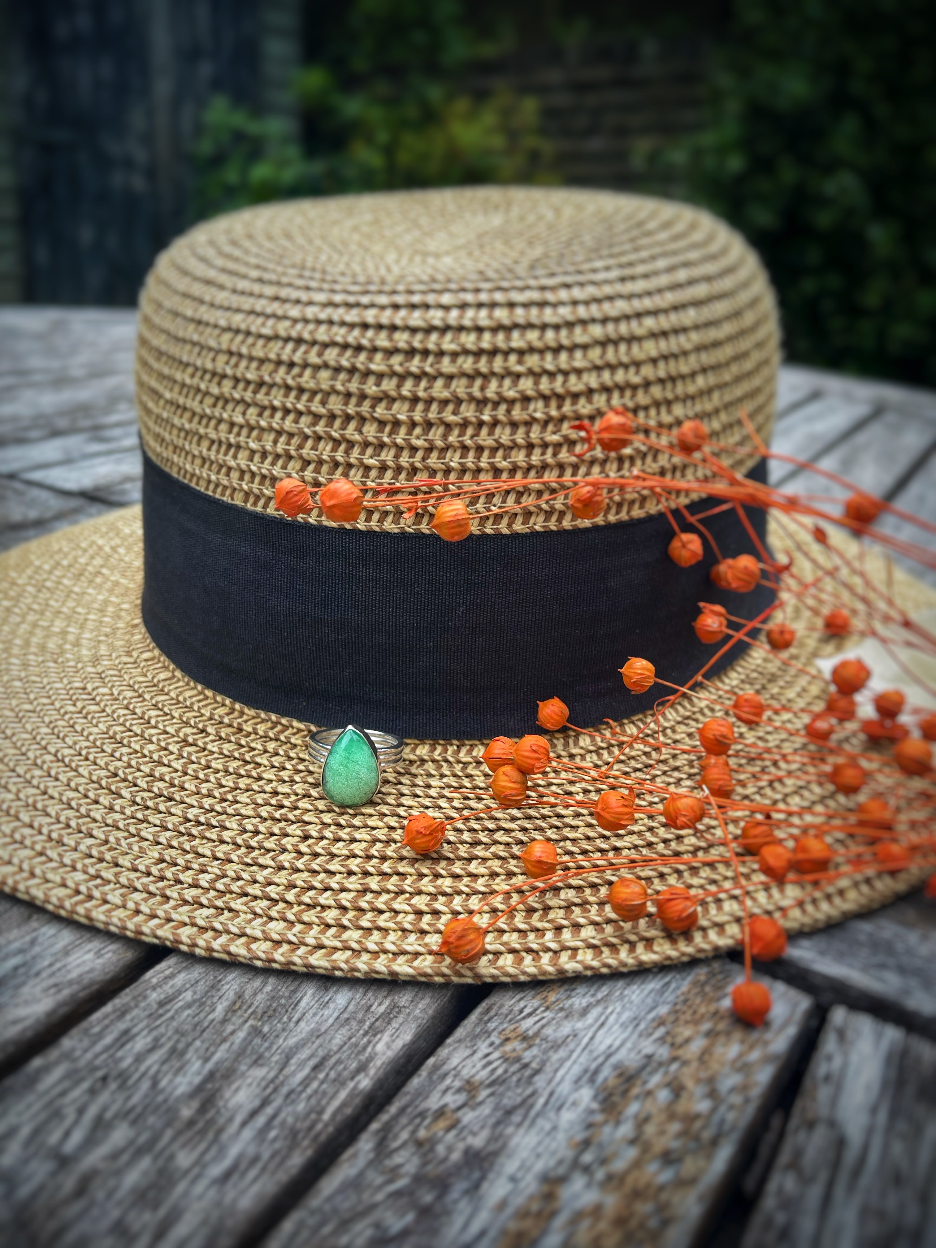 Triple band Chrysoprase teardrop stacker