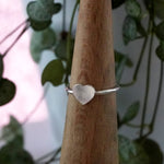 Vida heart shape ring on mandrel with plant in background